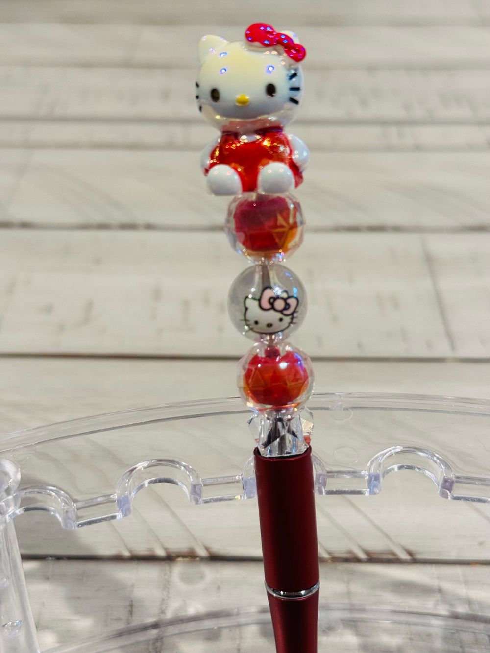 Cute Hello Kitty in Red Dress Beaded Pen