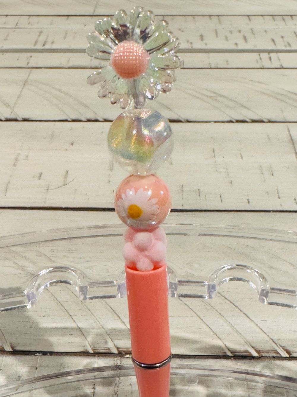 Peach Daisy Beaded Pen