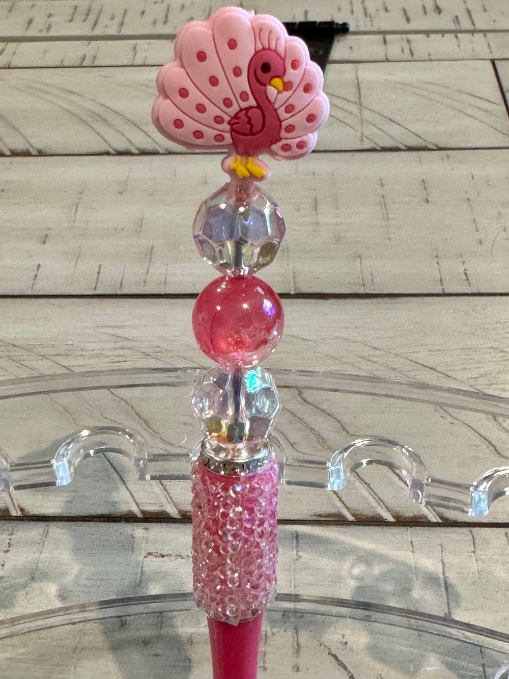Pink Peacock Beaded Pen