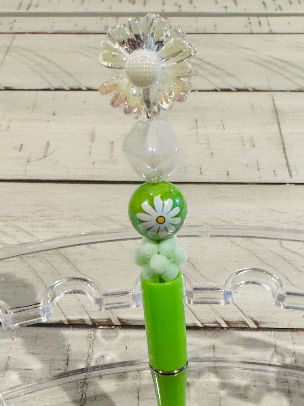 Green Daisy Beaded Pen