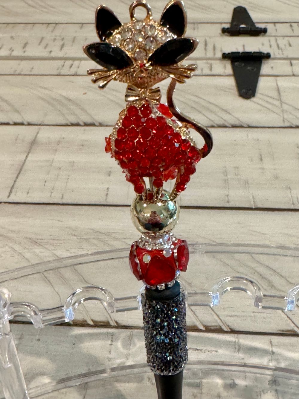 Red Rhinestone Beaded Cat Pen