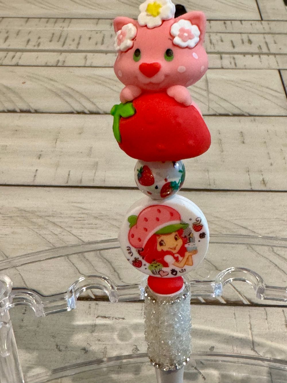 Cute Strawberry Shortcake Cat beaded pen