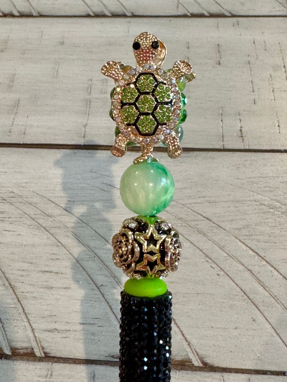 Pretty Green Turtle Beaded Pen