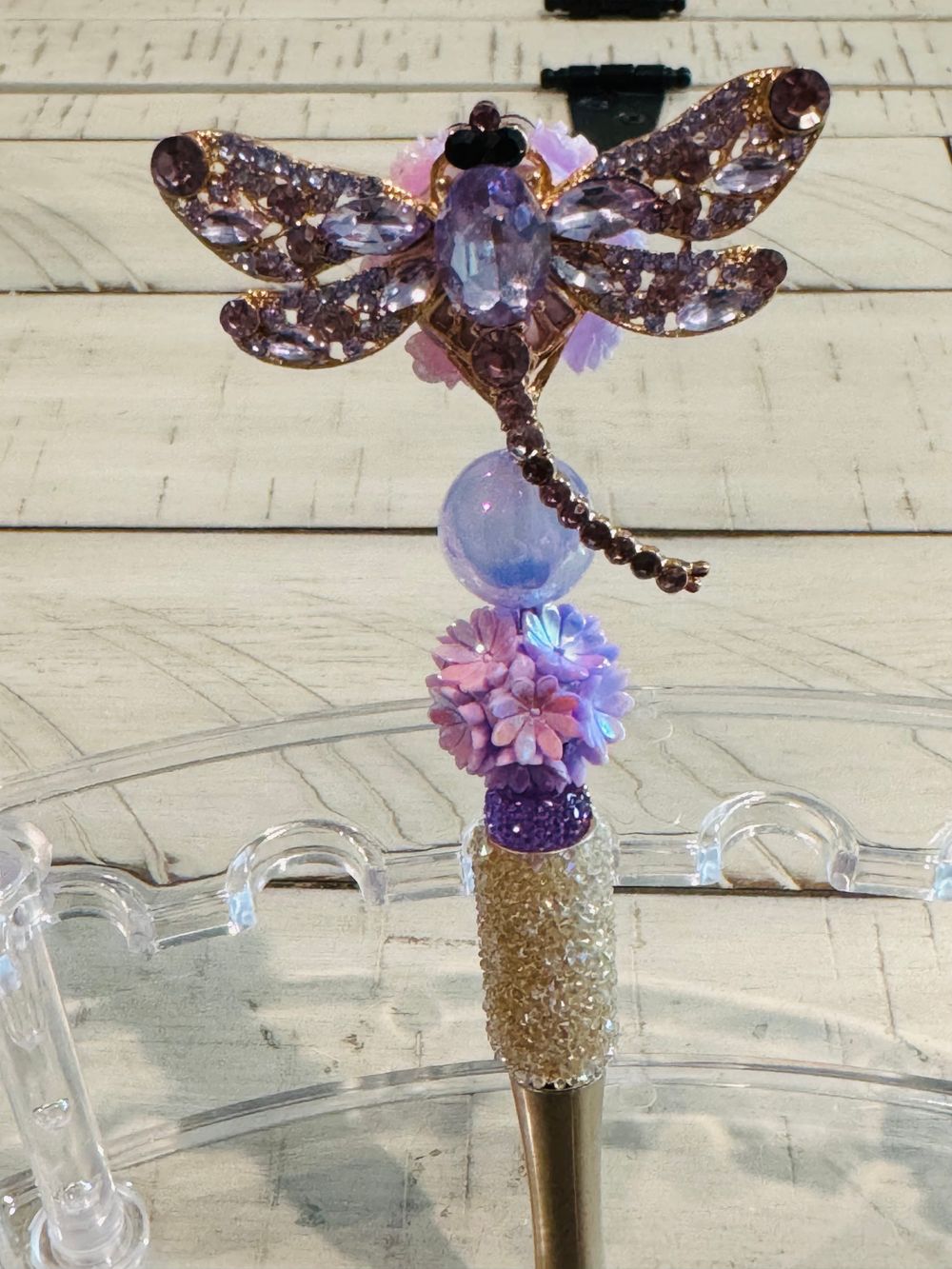 Pretty Purple Dragonfly Beaded Pen