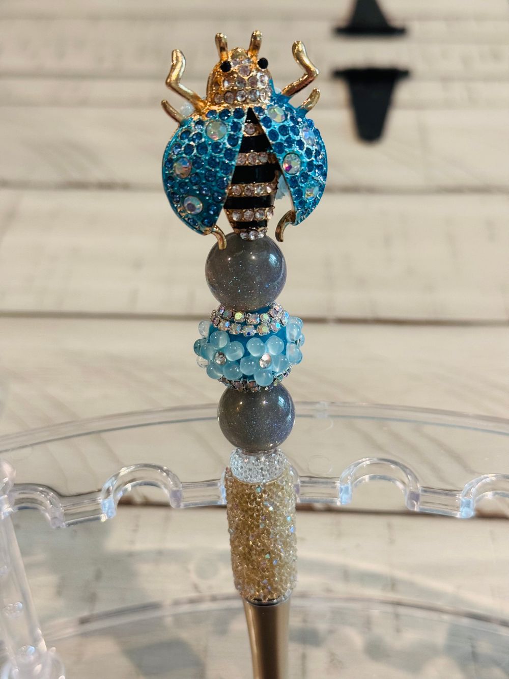 Beautiful Blue Ladybug Beaded Pen