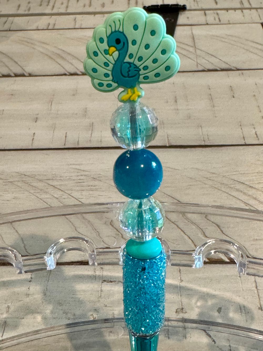 Blue Peacock Beaded Pen